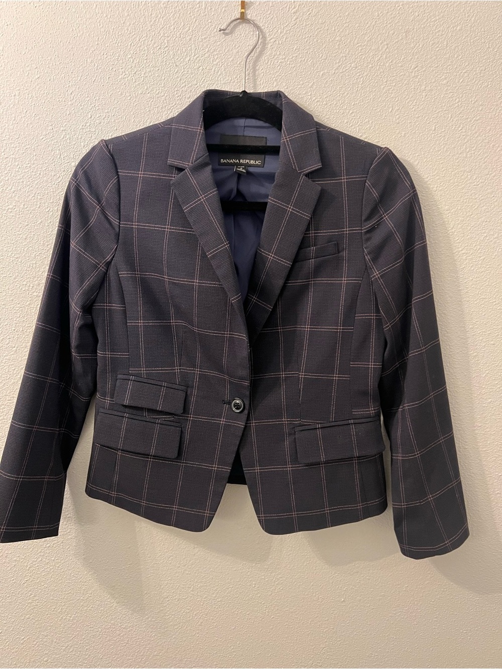 Banana Republic Women's Grey Windowpane Blazer 2P